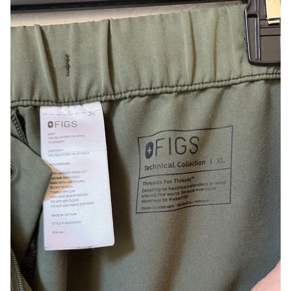 FIGS Green Jogger Scrub Pants with Button and Zipper Elastic Waistband XL